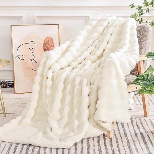 Miniatura 1 de NEXHOME PRO Juego de manta de piel sintética + 2 fundas de almohada, lujoso, suave, cálido, mullido, acogedor, esponjoso, grueso, 50 x 60 pulgadas +