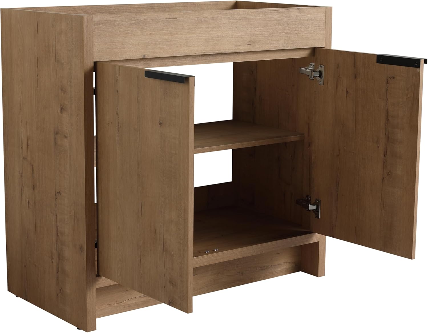 SSLine 36-Inch Bathroom Vanity with Sink Mid-Century Bathroom Vanities with Top Basin Floor Wood Bathroom Sink Cabinet with Soft-Close Doors & Adjustable Storage Shelves (Natural Brown)