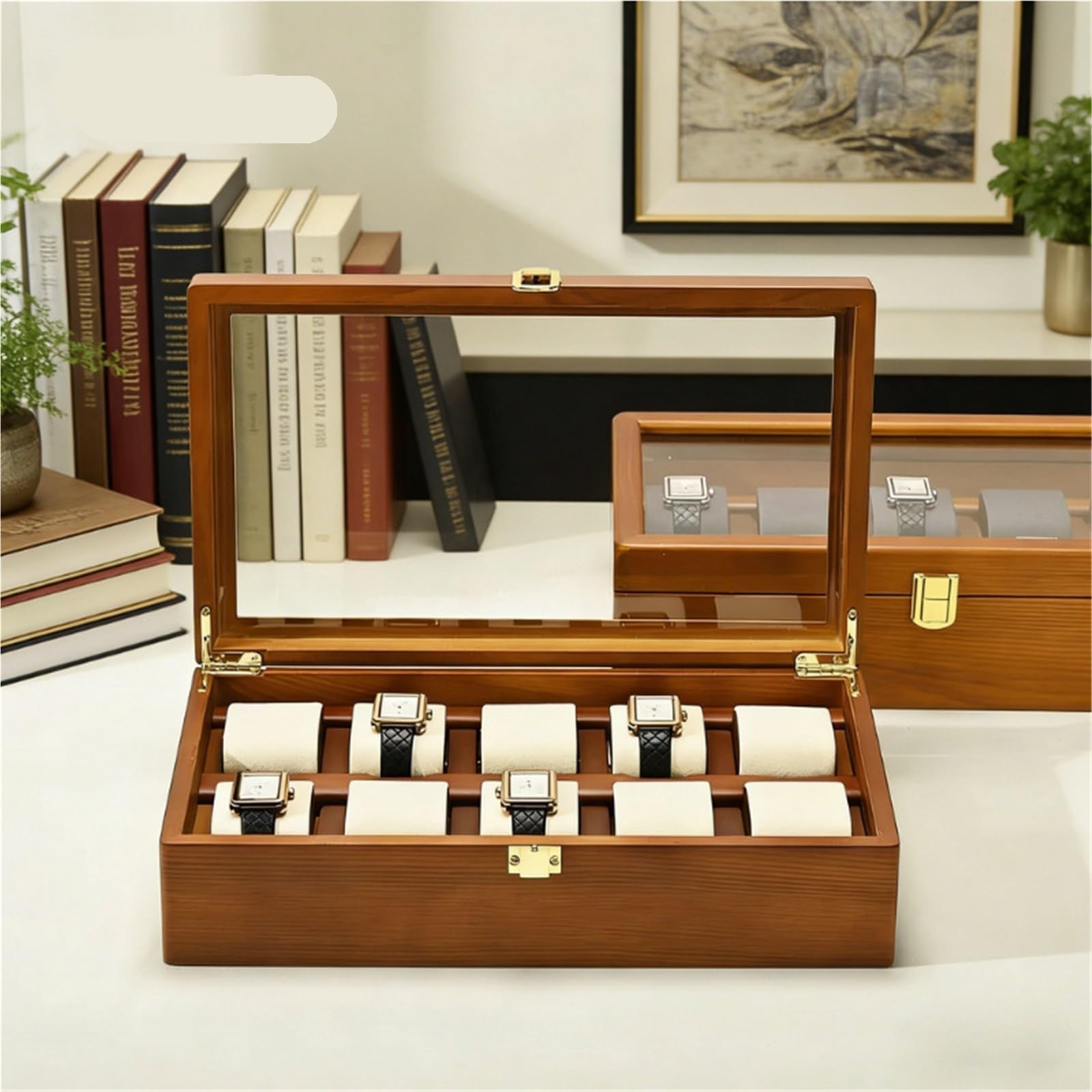 Caja de relojes de madera maciza Caja organizadora de joyas madera, 6/10 rejillas, soporte for reloj sólido, estuche almacenamiento, expositor for