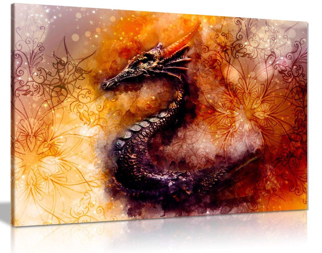 Panther Print Egyptain Pyramid Dragon Canvas Wall Art Picture Print (24X16)