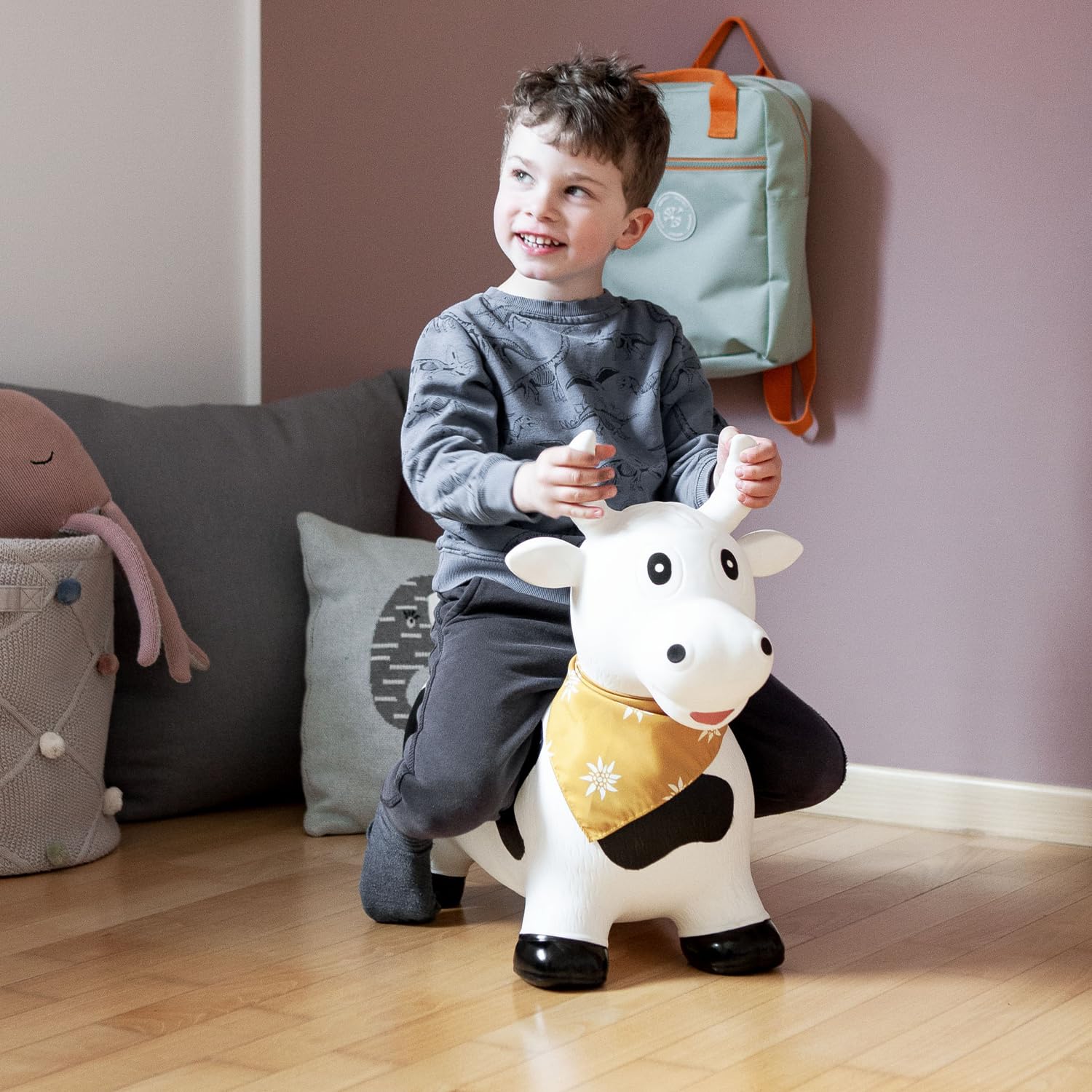 Kindsgut Animal para Saltar, Animal de Salto, Saltar, Vaca, brincar, para Bebes & niño pequeño, Inflable, con inflador, Unisex