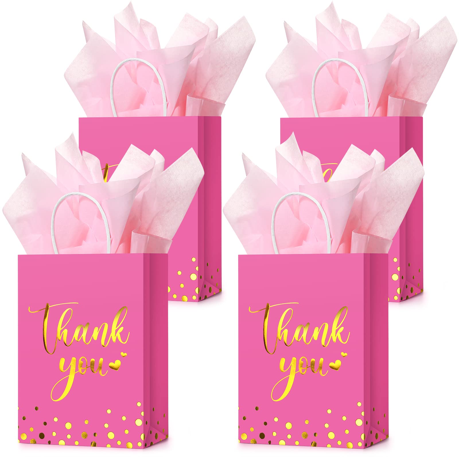 Tinlade 12 Pcs Thank You Gift Bags with Tissue Paper Gold Polka Dots Thank You Bags with Handle Party Favor Bags for Wedding Birthday Baby Shower Business Shopping