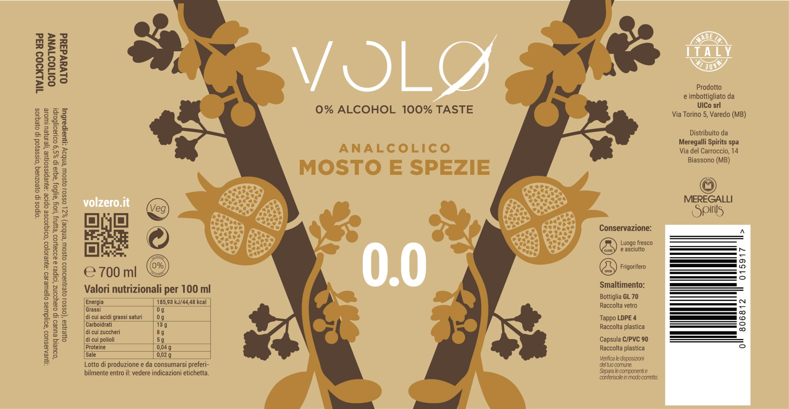 VOL0 Vermouth 0.0%, Bevanda Analcolica, 700 ml