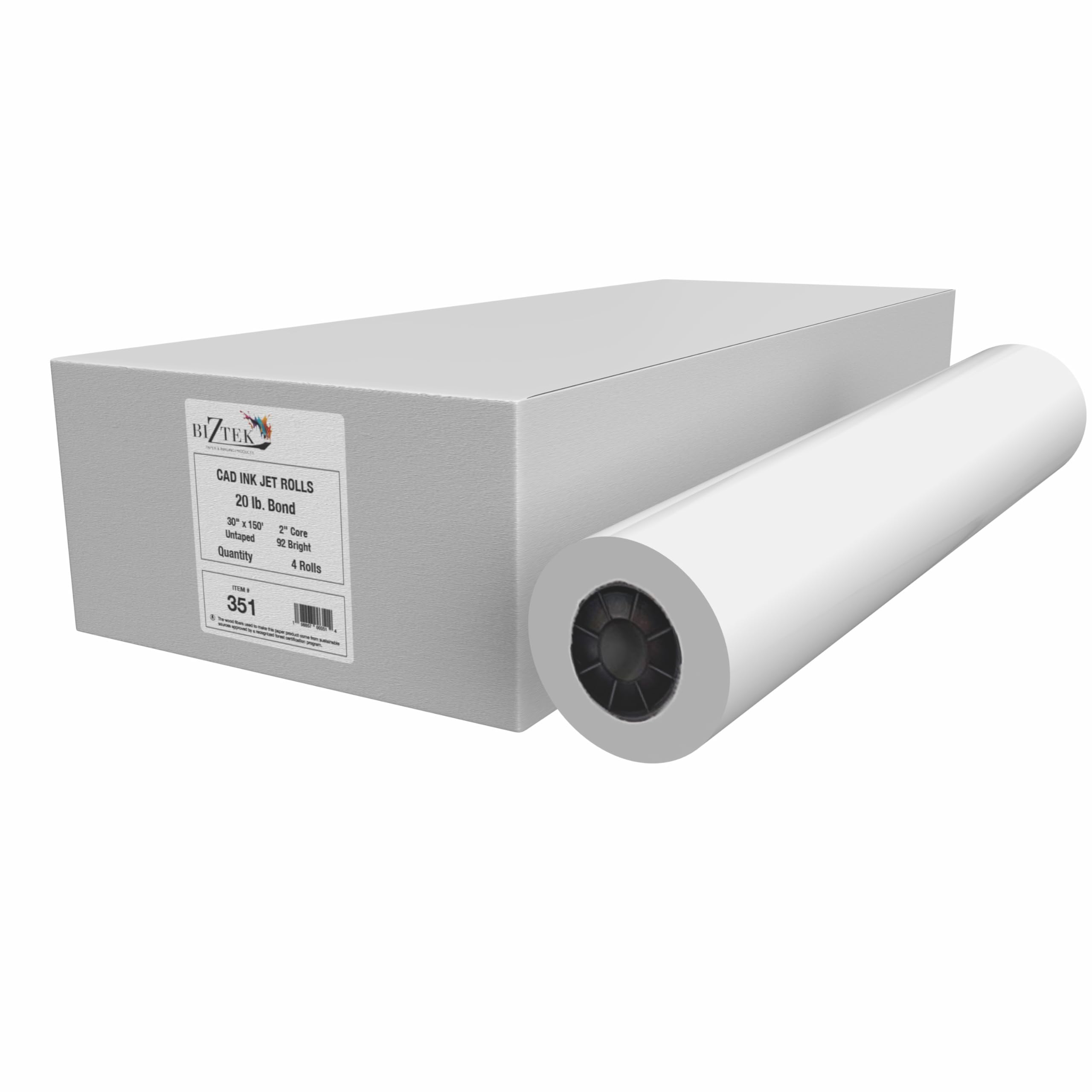 Szerokoformatowe rolki papieru CAD Bond 76 cm szerokości (4 rolki, 30 cali x 150 stóp | rdzeń 5 cm)