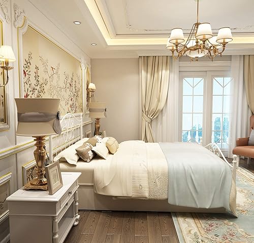 Miniatura 9 de Base de cama de metal Queen con cabecera y estribo, plataforma de granja, marco de cama tamaño Queen para debajo de la cama, no necesita somier y