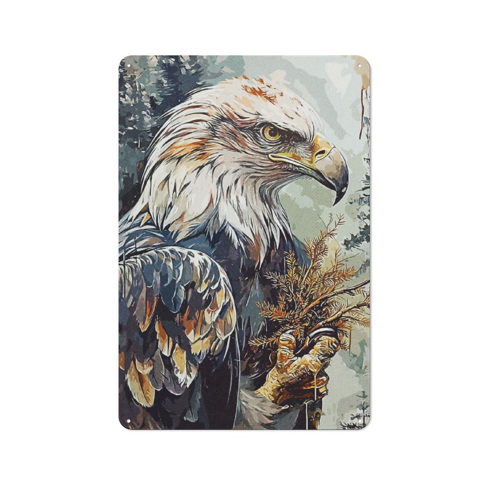 Junmoney Eagle Abstract Bistro Style Bistro Metal Sign 30X20cm Featuring Shop Wall Decor For Takeaway, Bar, Kitchen Or Counter Area