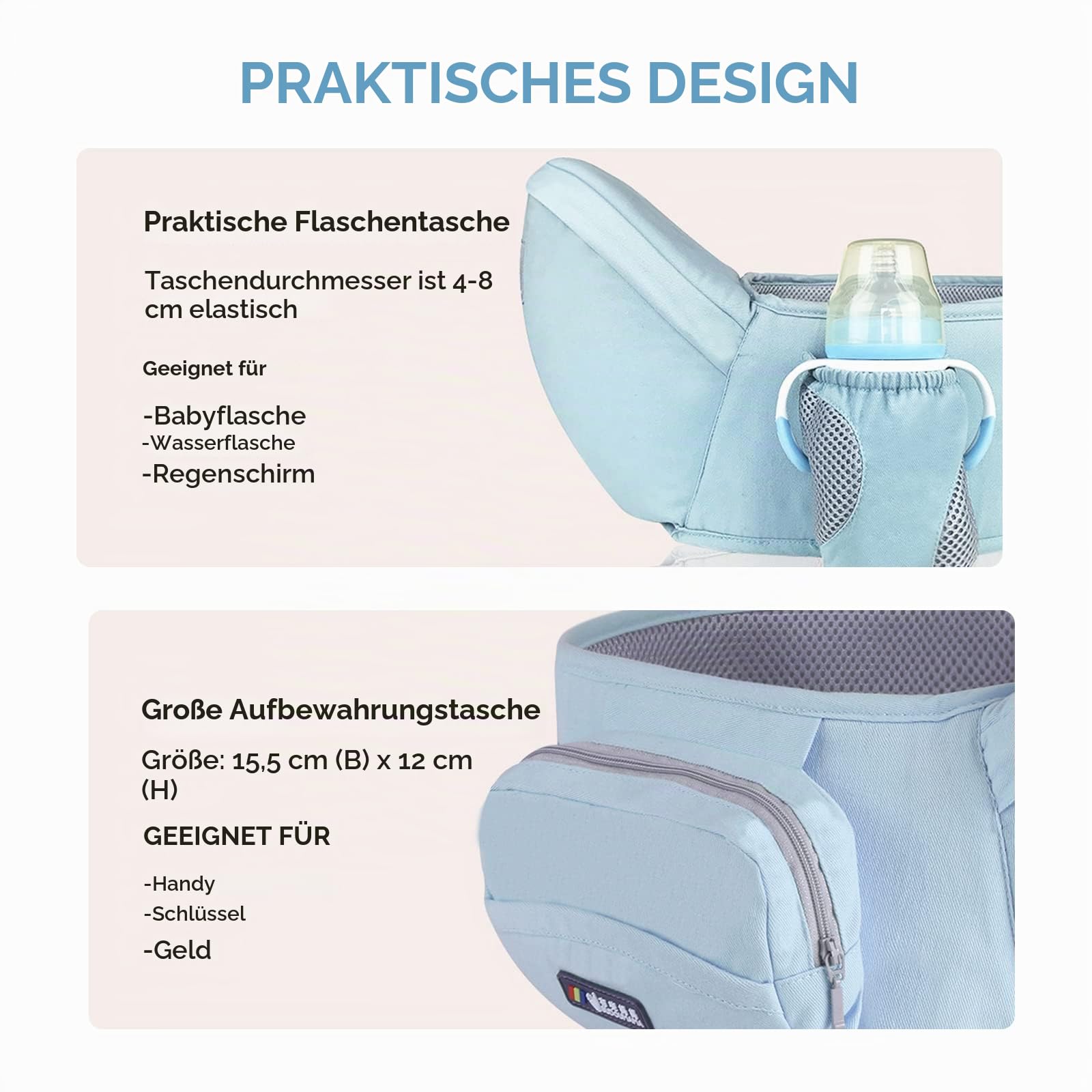 SONARIN Baby Hüftsitz,Ergonomischer Taille Hocker Baumwolle Babytrage Hipseat Hüfttrage mit Sicherheitsgurt & Einzelnem Schultergurt Multi-Position Bauchtragen für Neugeborenes Kinder(Dunkelblau)