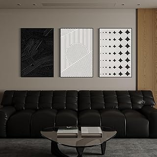 QKF Framed Abstract Black and White Geometric Canvas Wall Art, Modern Ho...