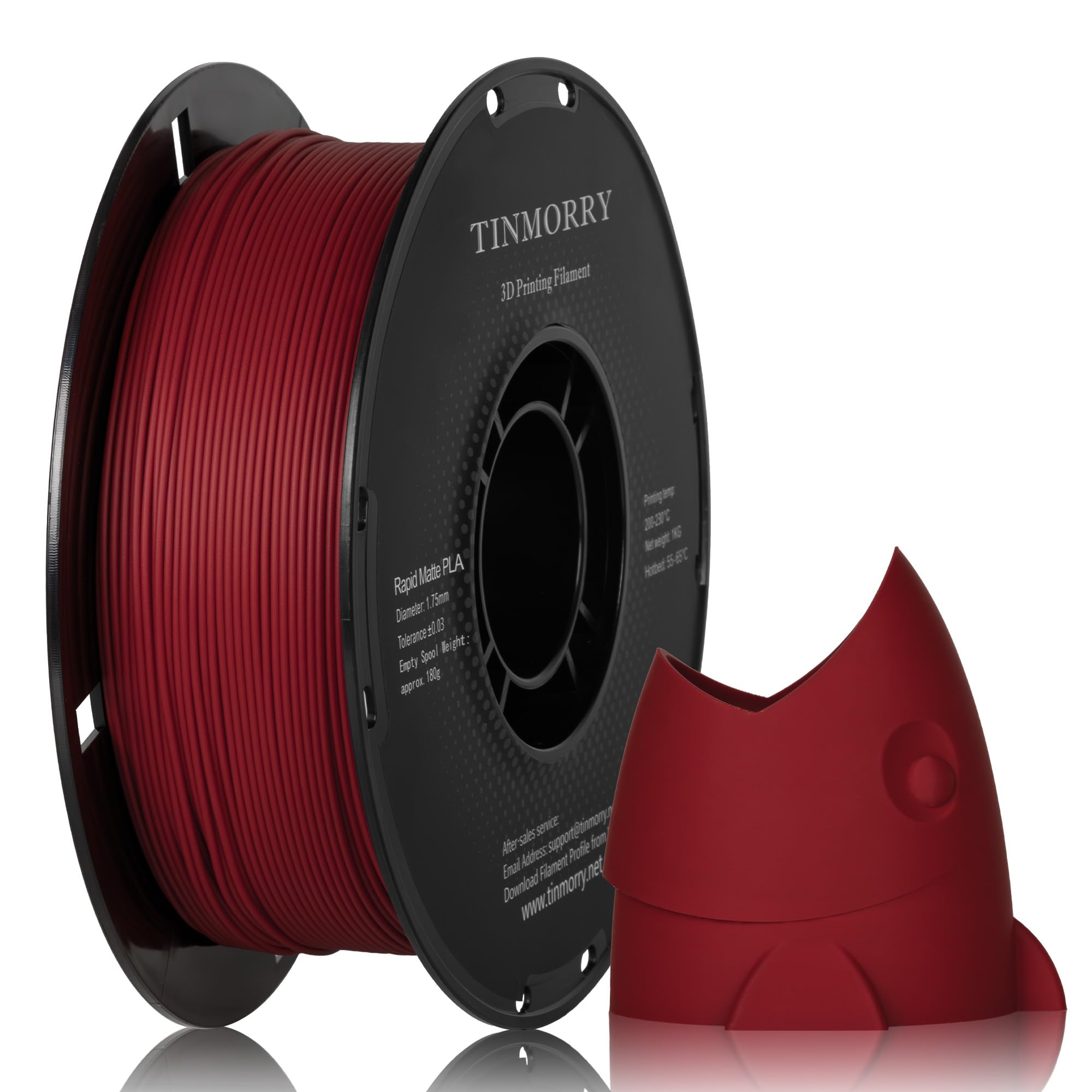 TINMORRY Matte PLA Filament 1.75 mm, 1 KG, Matte Red | Matte Finish, Easy Printing, Smooth Feeding, Low Warping, Hides Layer Lines, Compatible with Most FDM 3D Printers