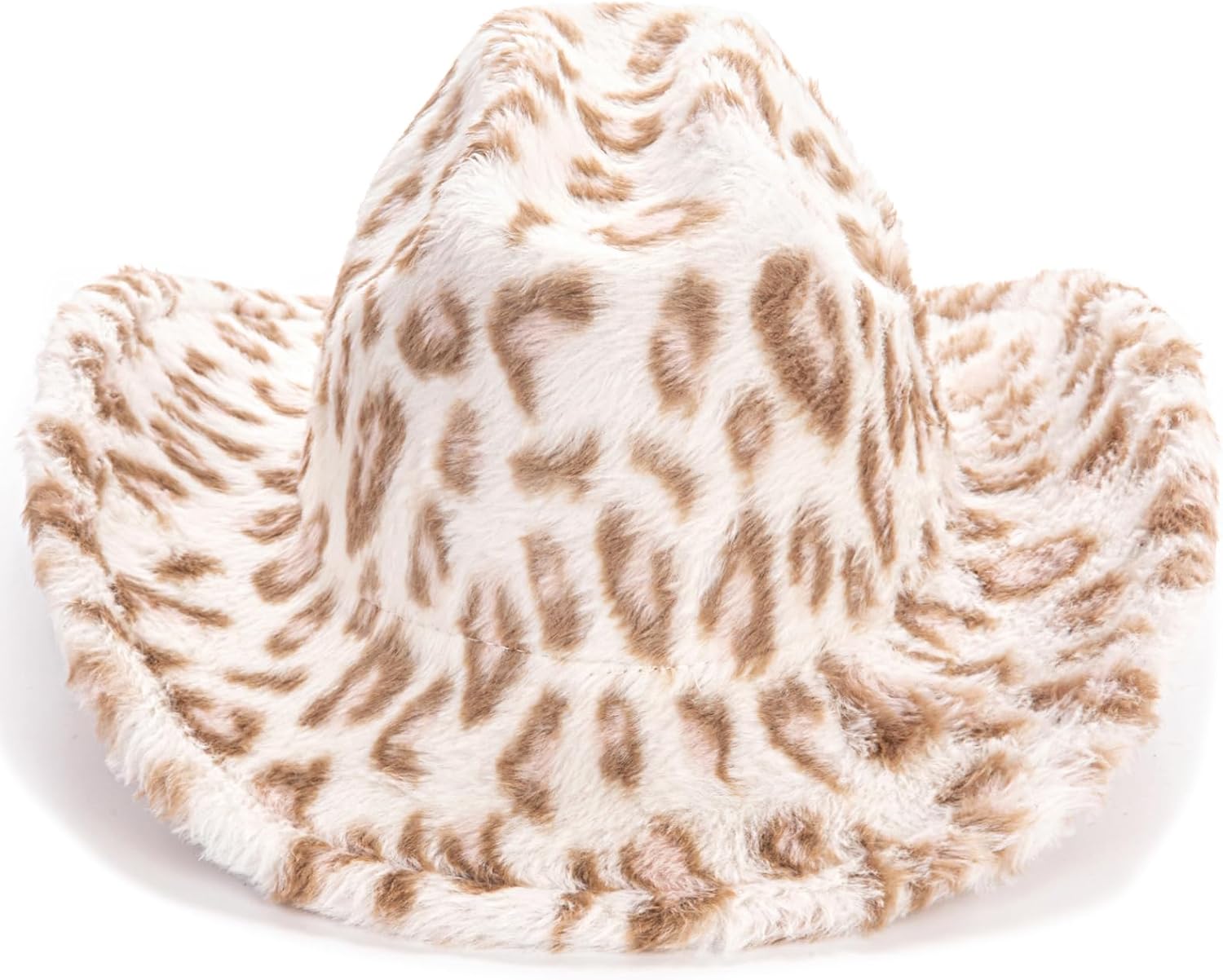 Women's Leopard Print Western Cowboy Hat, Fleece Wide-Brim Fluffy Warm Fedora image 3