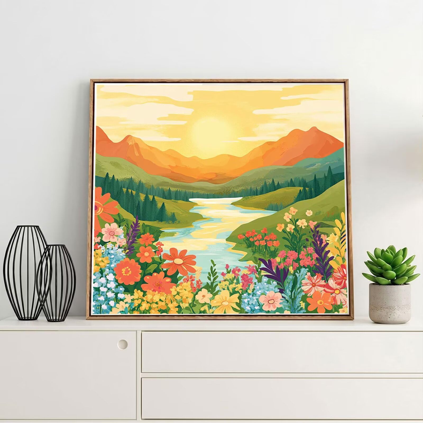 Kit de Pintura de Diamantes para Principiantes y Adultos, Anime, Mosaico de Punto de Cruz con Diamantes de Resina, Manualidades DIY Creativas para Regalo, Decorativo de Pared 60x60cm Montaña FX#766