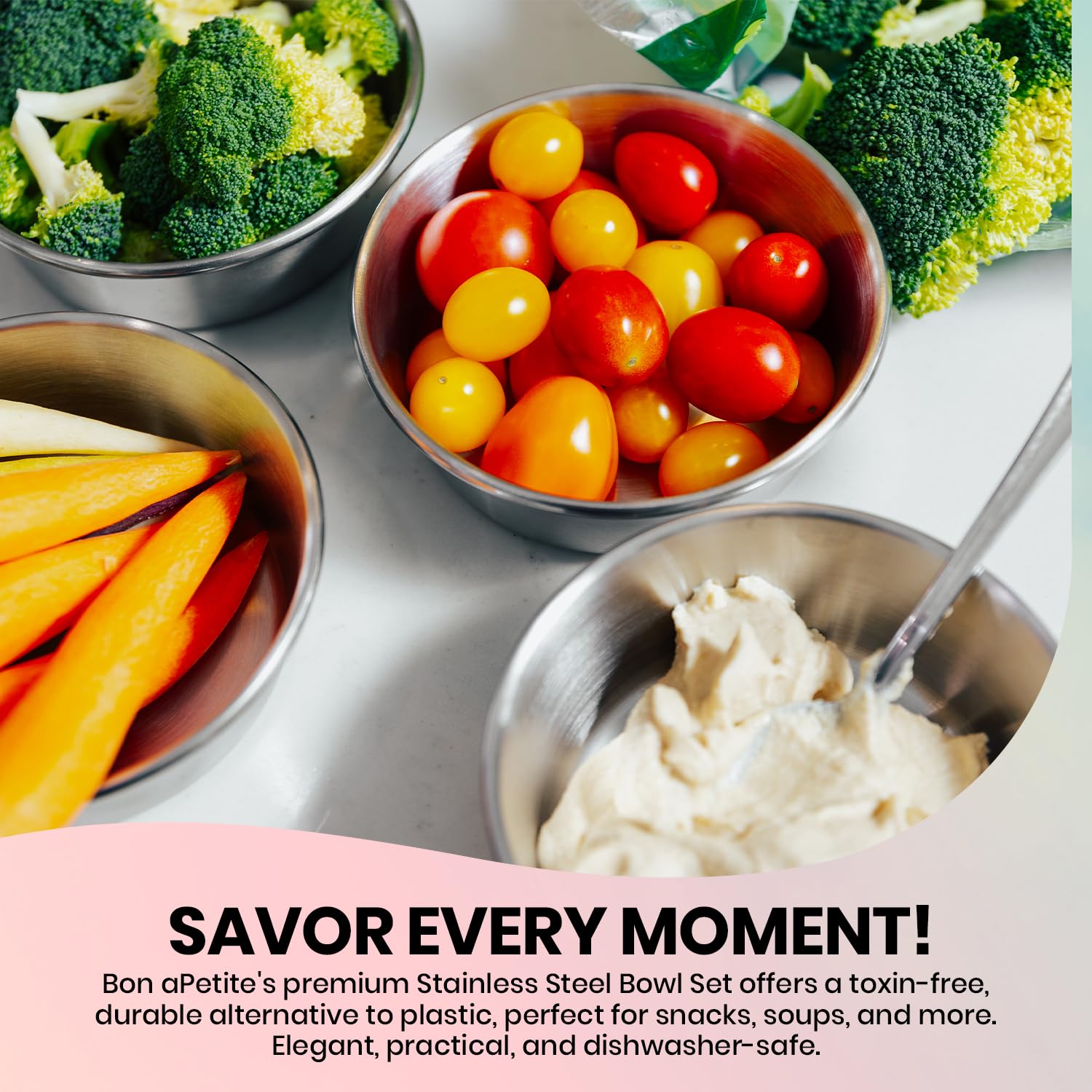 Bon aPetite Children's Stainless Steel Bowl Set | Set of 4 bowls | 304 18/8 Stainless Steel |10 ounces | Matte Finish | Toxin Free | 100% BPA Free | Dishwasher Safe