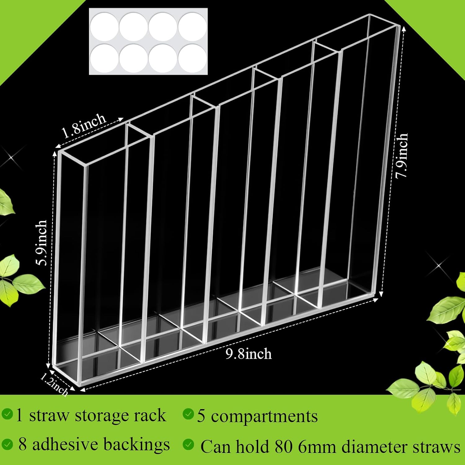 Honeydak Acrylic Straw Holder Cupboard Straw Organizer for Cabinet Door Different Heights Straws Dispenser Adhesive Reusable Storage for Counter for Kitchen Counters and Cupboards(Clear) - Image 2