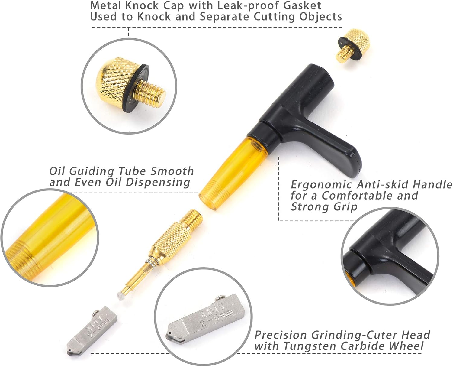 IMT Pistol Grip Oil Feed Glass Cutter Tungsten Carbide, Professional Stained Glass Cutting Tool with 3 Cutting Head 2mm-20mm, Professional Mosaic Art Tool