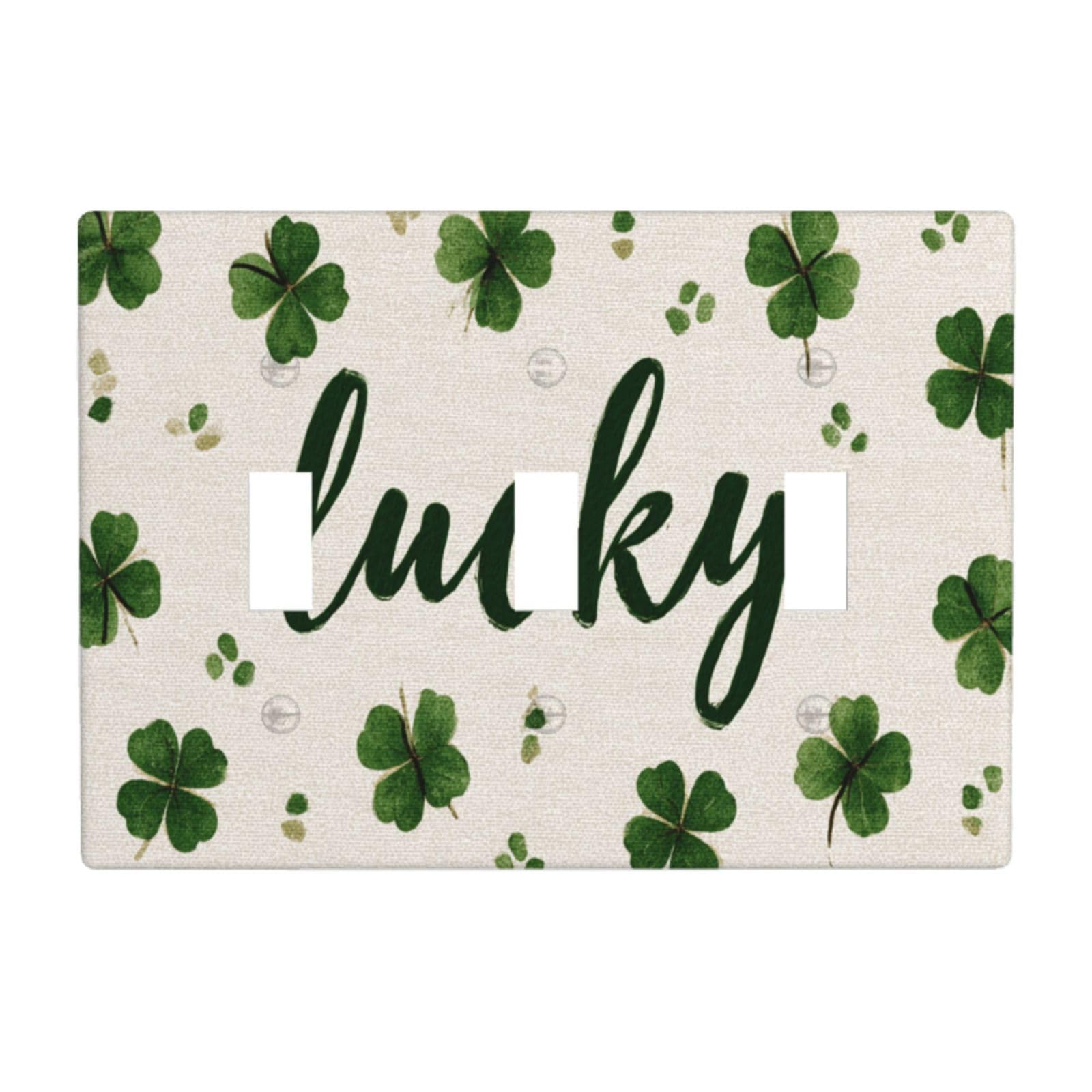Lucky Shamrocks On A Cream Light Switch Covers 3 Gang Triple Toggle Wall Plate Switchplate Electrical Faceplate for Bathroom Kitchen Bedroom Decor
