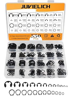 330PCS Snap Rings Assortment Kit, E Clips Assortment Kit (2MM-12MM) and C Clips Assortment Kit (5MM-16MM), 24 Sizes External Retaining Rings Carbon Steel Circlip Snap Ring Kit