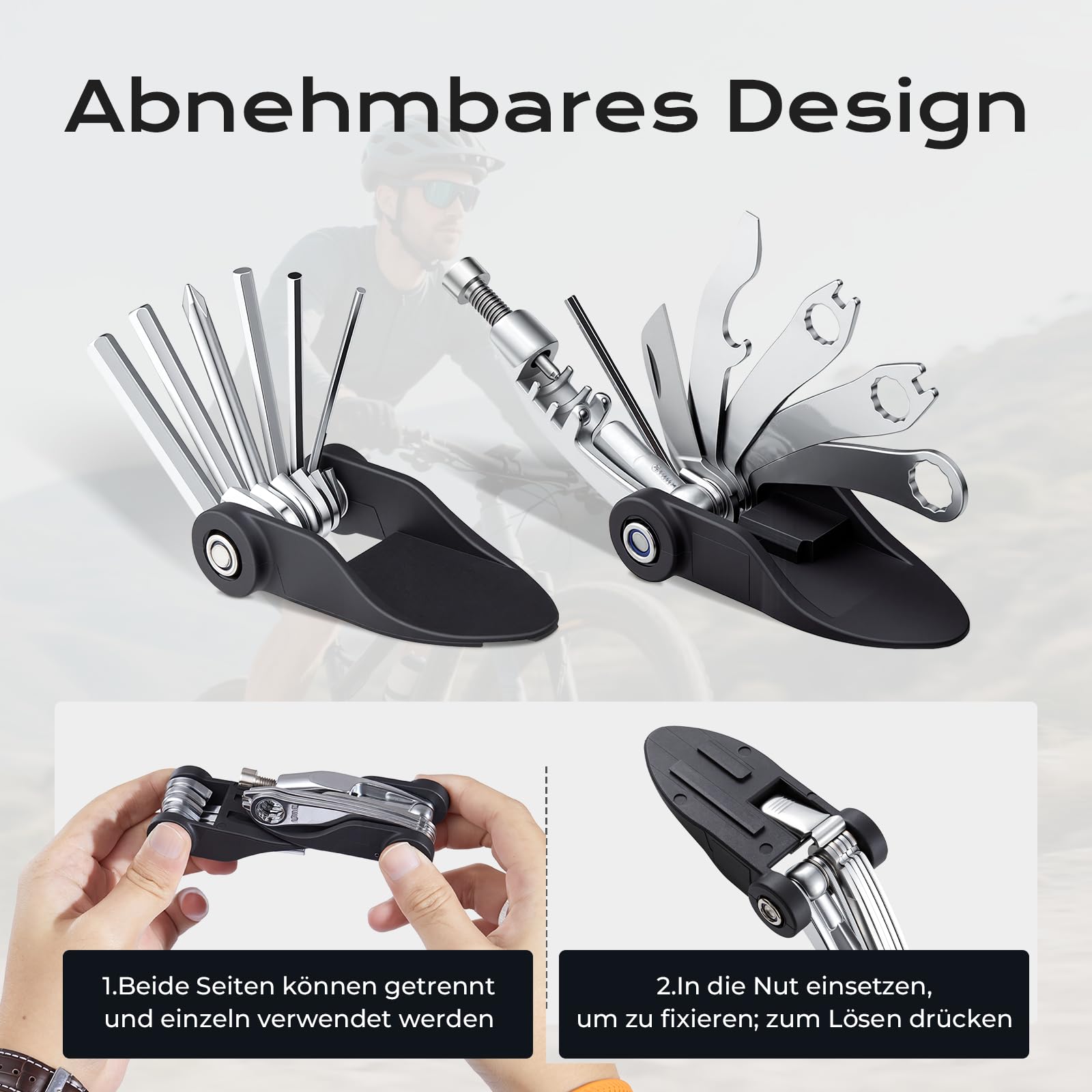 Fahrradflickzeug Set für unterwegs, 17 in 1 Fahrradwerkzeugset abziehbar, Fahrrad Reparaturset Multitool Satteltasche für Fahrrad Zubehör Ebike Kit Mountainbike Reparatursatz