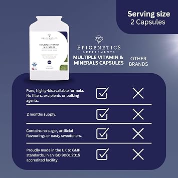 Multivitamin & Mineral | 25 Essential Vitamins & Minerals for Energy, Immunity & Wellbeing | 120 Vegetarian Capsules UK Made | 2 Month Supply