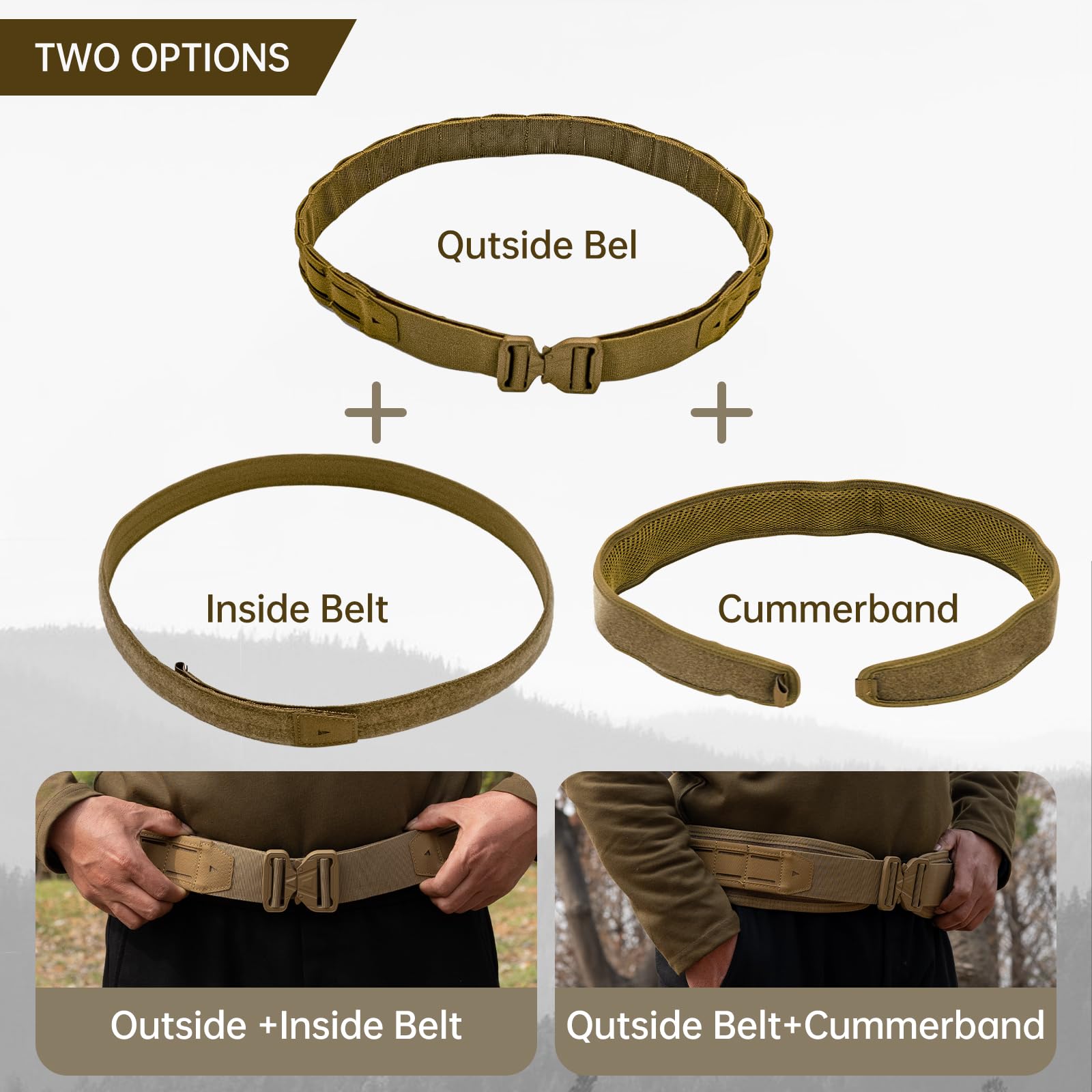 Quick Release Tactical Belt 1.97 Inch Heavy Duty MOLLE Tactical Belt with Inner Belt Laser Cut PALS System Hook and Loop Fastener for Outdoor Training, Law Enforcement, Security, Battle Belts for Men