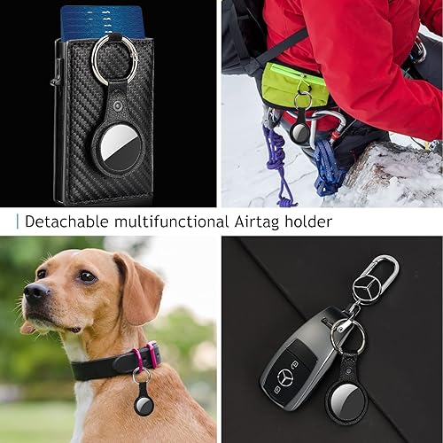 Miniatura 5 de Mens AirTag Wallet with Money ClipLeather Credit Card Holder with Detachable Airtag Holder Rfid Minimalist Wallet Pop Up Wallet with Gift BoxBlack