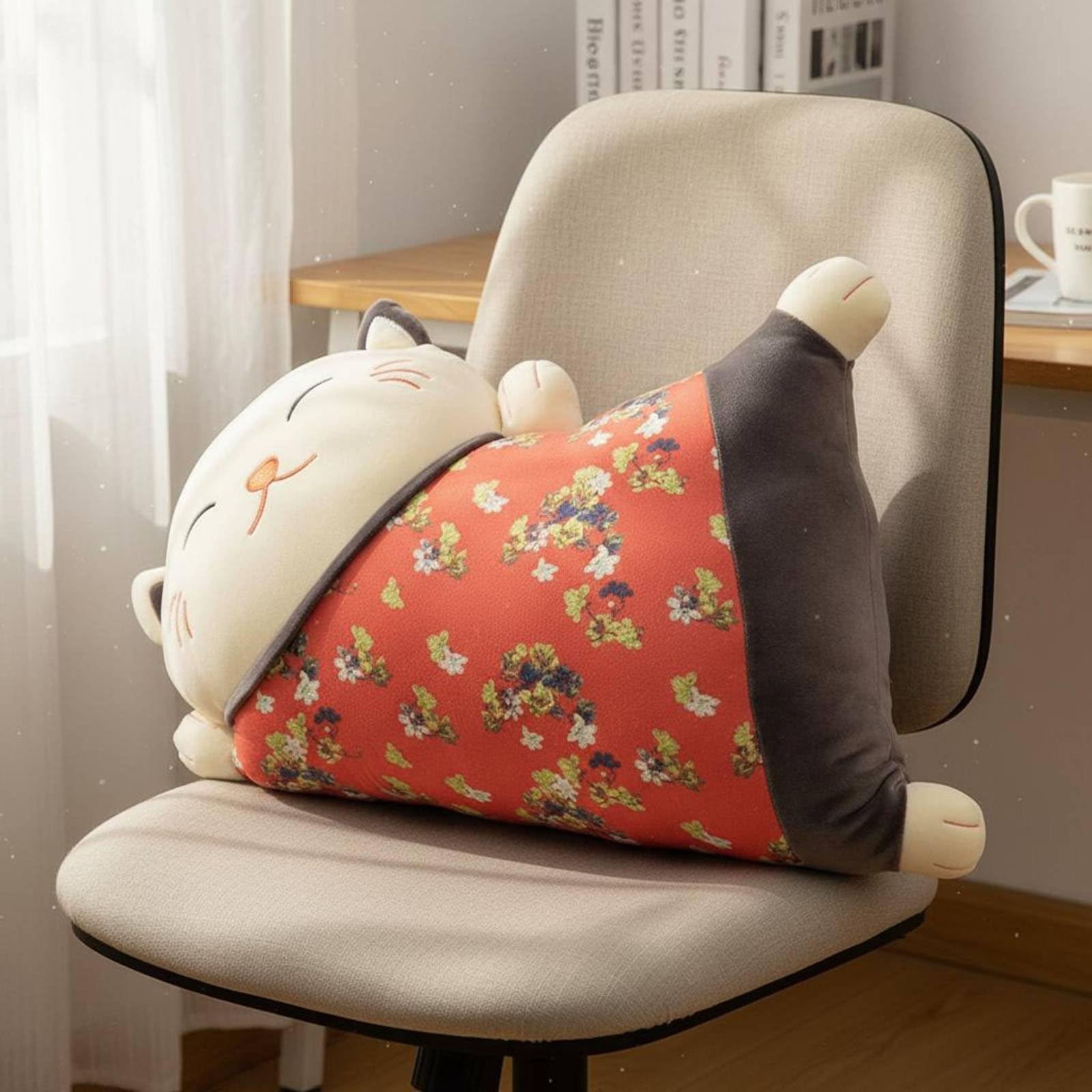 Katzenkissen Kissen Dekokissen Sofakissen in Dekorativer Katzenfigur mit Pflegeleichtem Materialmix Und Angenehmer, Braun, Klassisch, Nicht Abnehmbar Und Nicht Waschbar