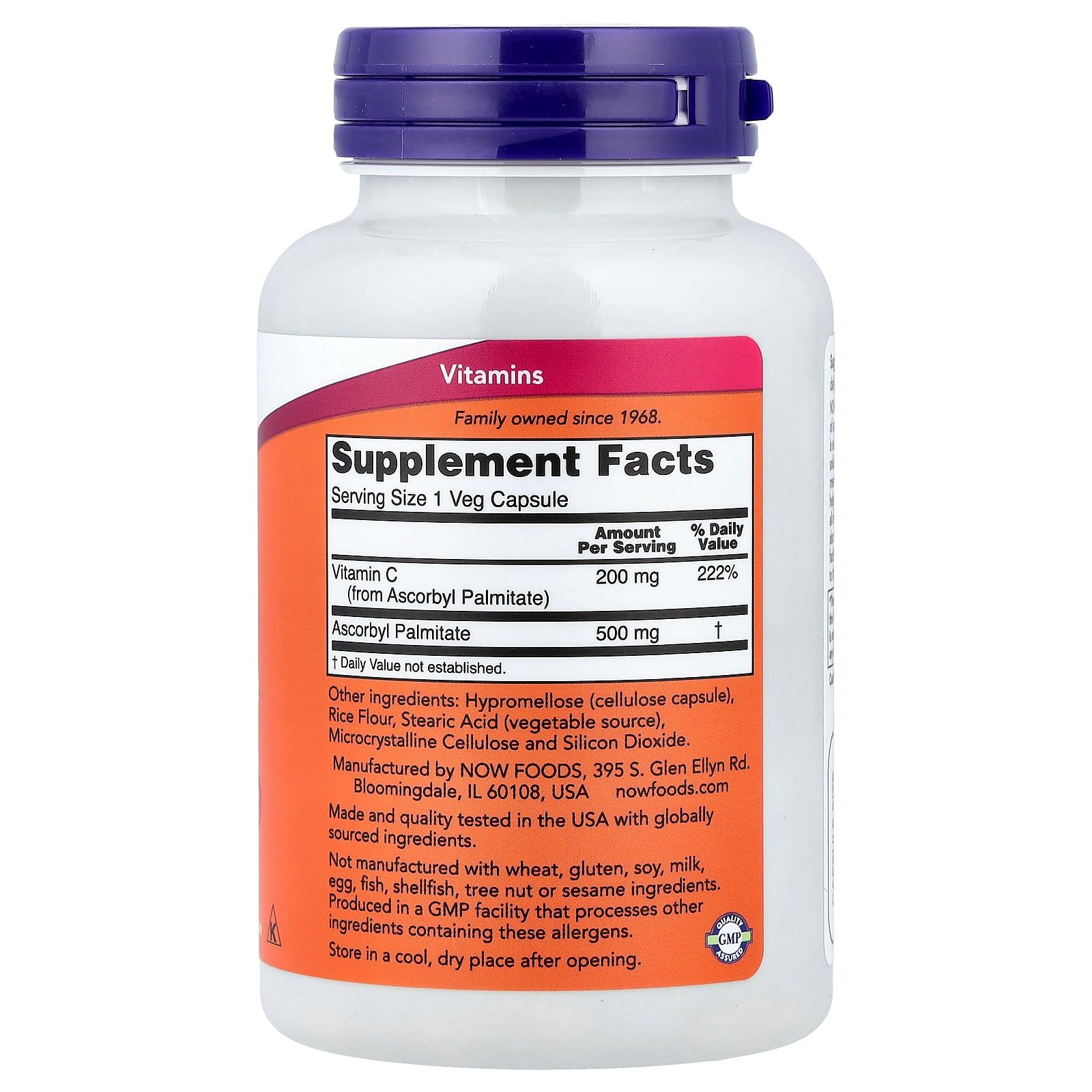 Now Foods, Ascorbyl Palmitate 500 mg, 100 Veg Capsules