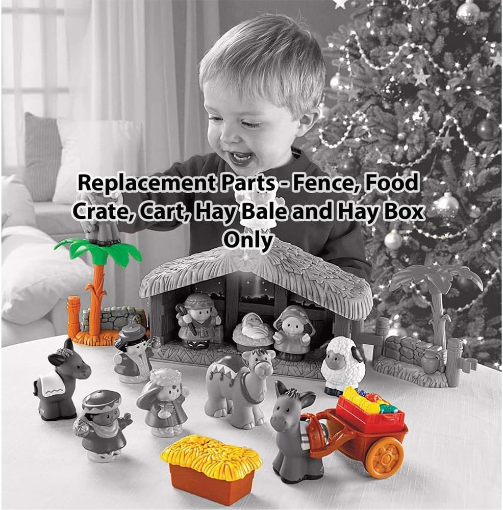 Replacement Parts for Little People Nativity and Christmas Story Nativity - J2404~1 Fence, Food Crate, Cart, Hay Bale and Hay Box