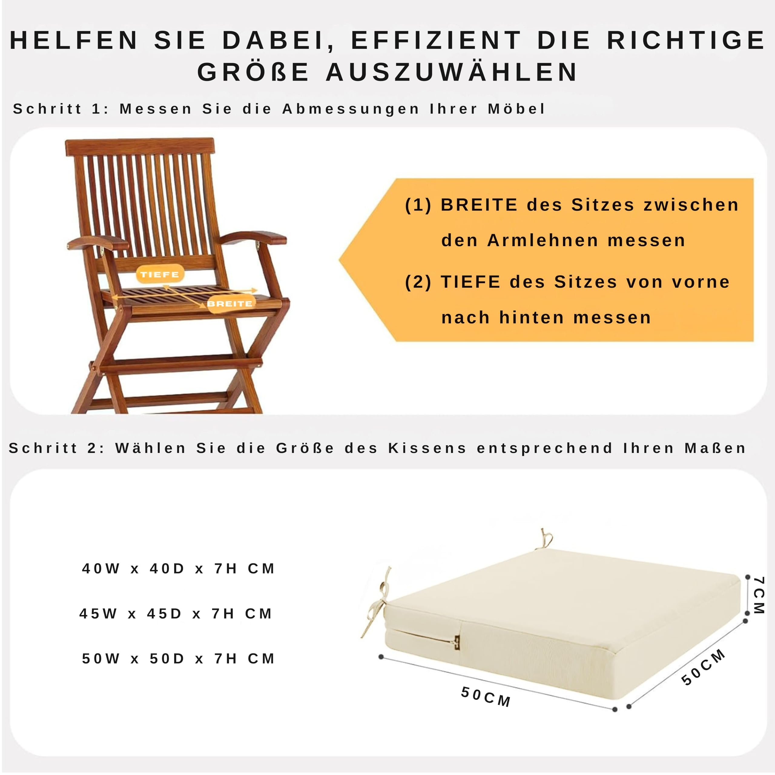 Set di 2 cuscini per sedia da esterno, in schiuma impermeabile, per esterni, da giardino, da terrazza con nastri, per sala da pranzo, colore: beige