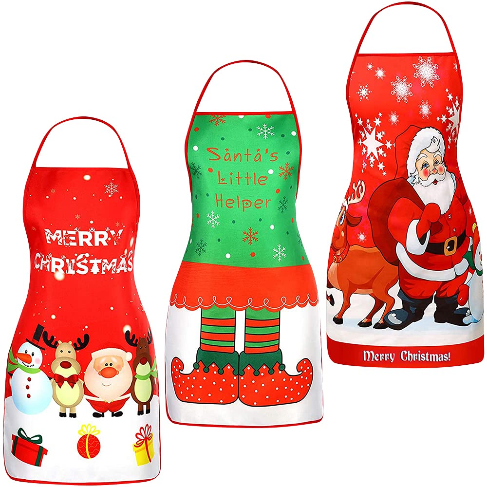 Nialnant Delantal de Navidad, 3 delantales de cocina de Navidad con Papá Noel, alce y muñeco de nieve, delantal de correa ajustable para el cuello para Acción de Gracias, Navidad