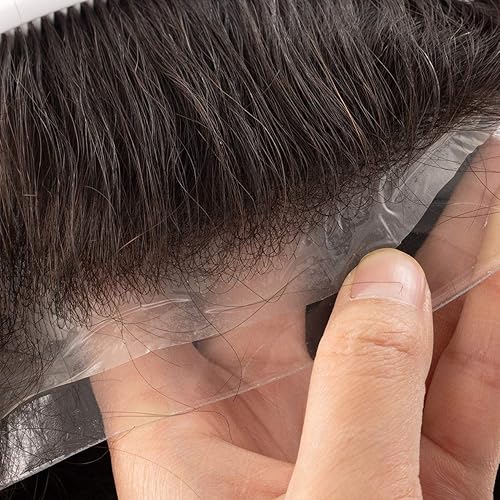 Miniatura 5 de Amiable Toupee para hombres, postizos de cabello humano para hombre, sistema de reemplazo de cabello humano, un nudo, 0.002 in, piel fina, color
