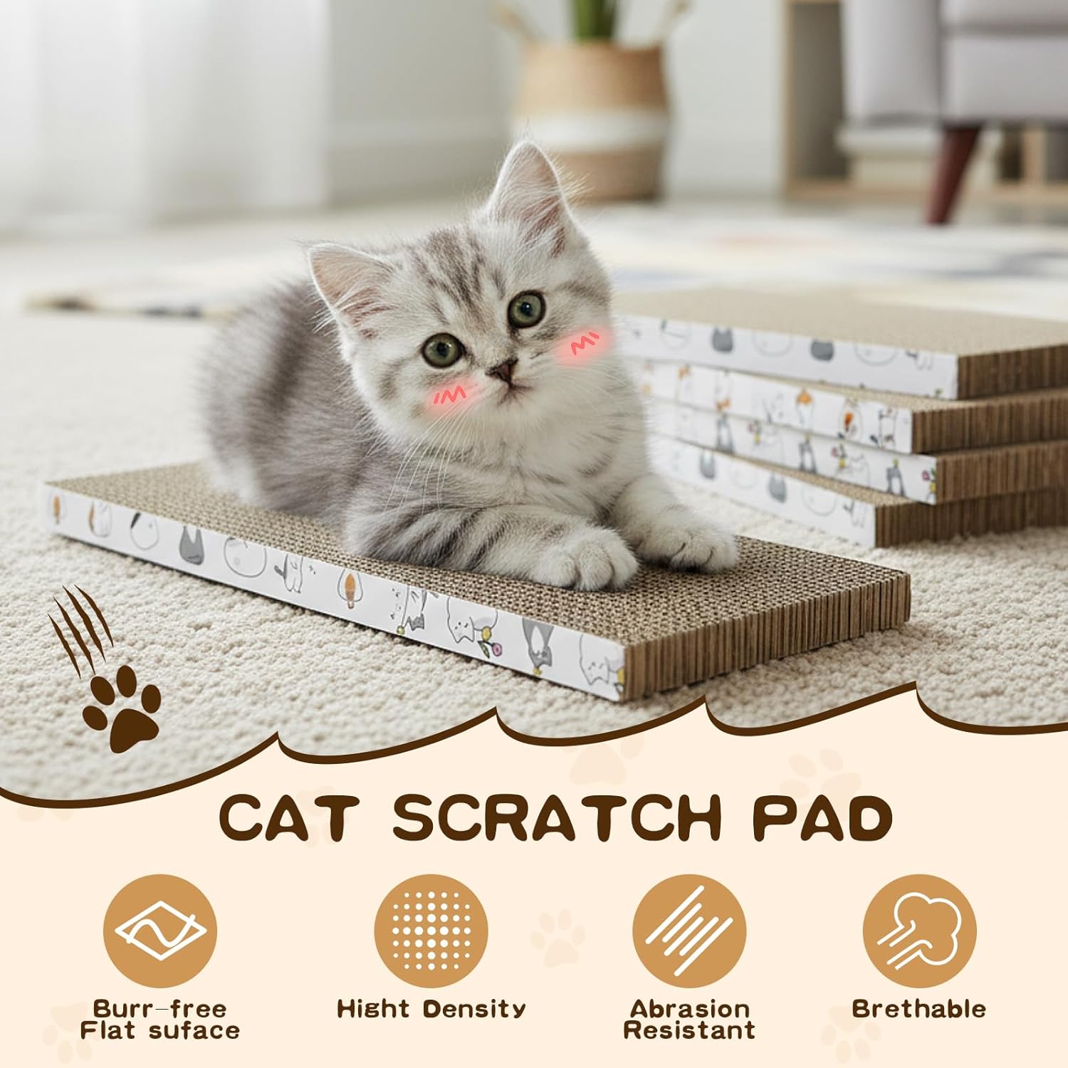 16pcs Small Cat Scratching Cardboard Bulk 13.4x6x0.8 Inch Durable Cat Scratch Pad Reversible Cardboard Safe for Indoor Kitten Shelter Stray Kitten Sleep Biting Play and Grind Claws(Straight)