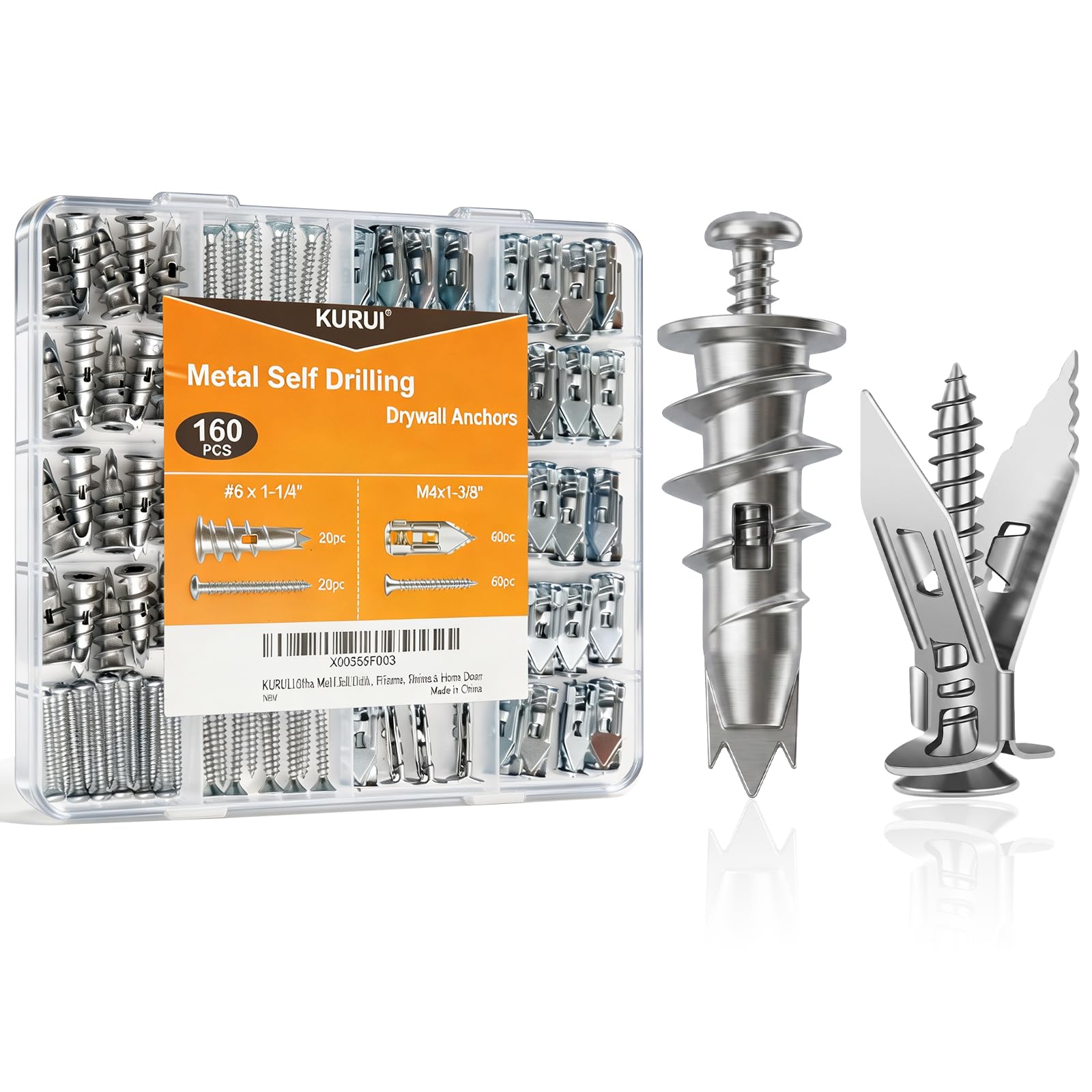 2 Styles Dry Wall Anchors with Screws for Hanging Wall Decor,Shelf,Picture Frame, Wall Anchors for Drywall,Sheetrock 160Pcs Metal Self Drilling Drywall Anchors, Heavy Duty Anchor Kit