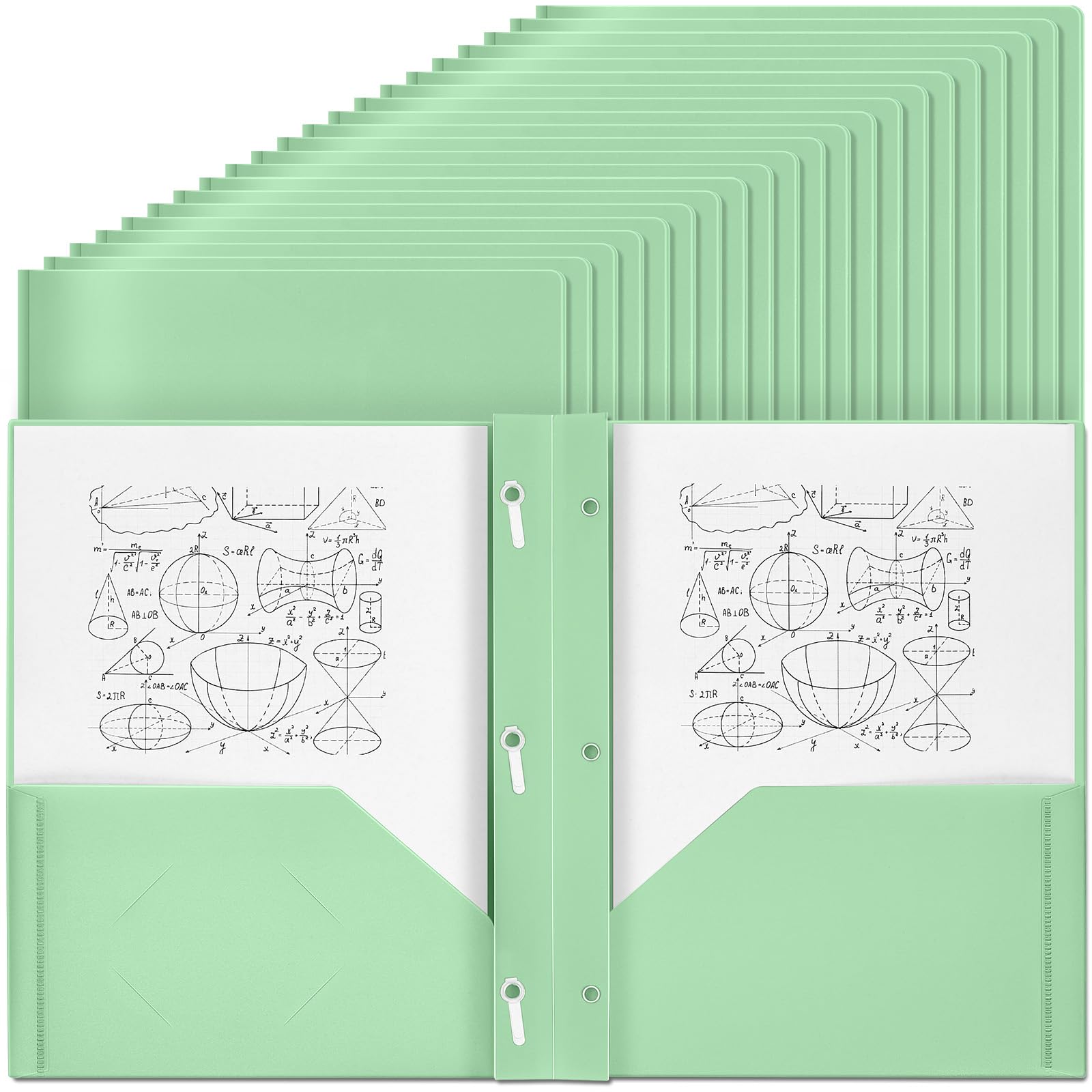 Yeaqee 30 Plastic Folders with Pockets and Prongs Plastic Folder 2 Pockets 3 Prongs with Card Slot for Office, School for Students, Teachers, Office Workers (Sage Green)