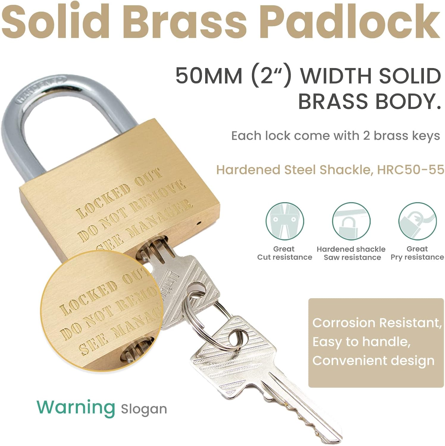 Unity Keyed Padlock Warning Logo, Solid Brass Padlock 50mm (2") for Self Storage, Storage Unit, Sheds, Truck, Trailer (50 Pack)