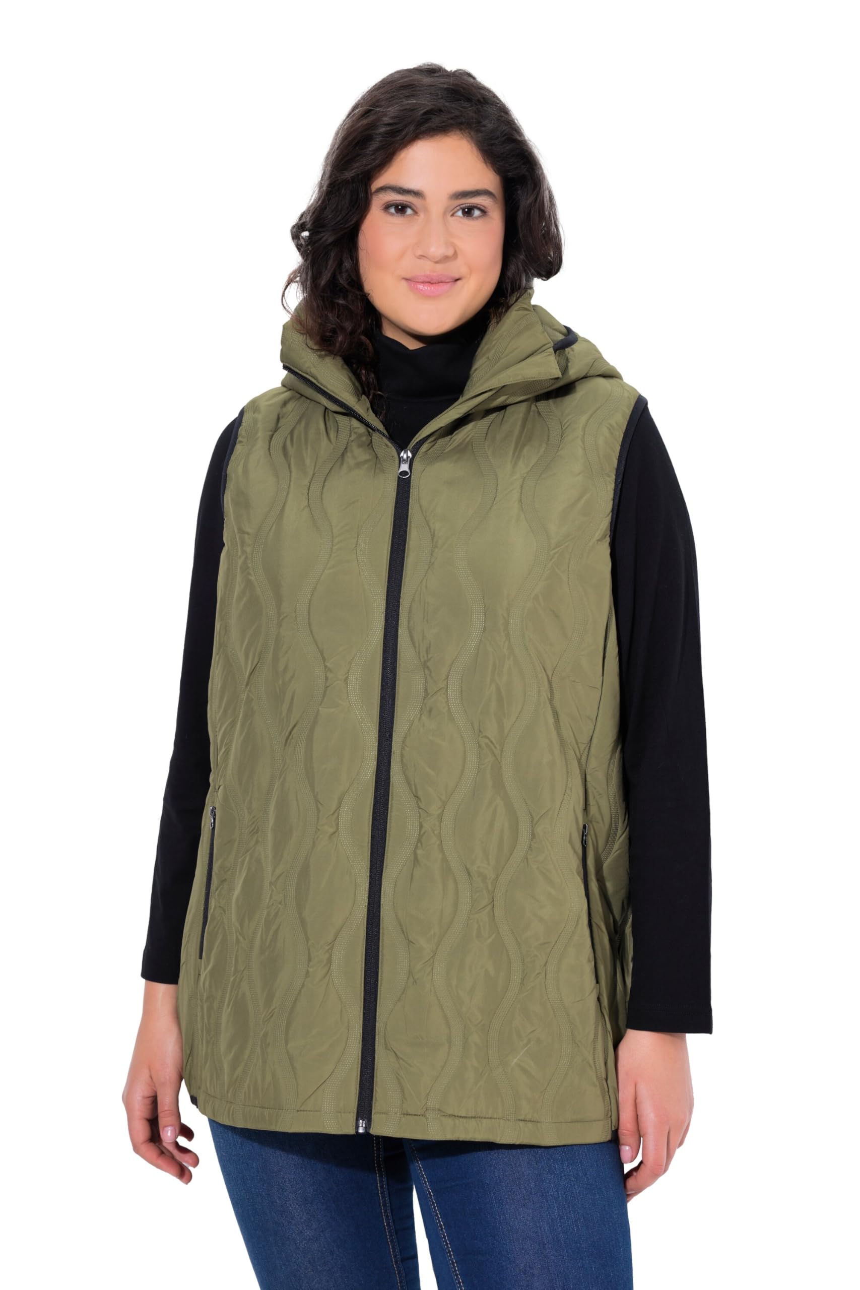 Ulla Popken Damen große Größen Übergrößen Plus Size HYPRAR Laserstepp-Weste, wasserabweisend, Kapuze 842908