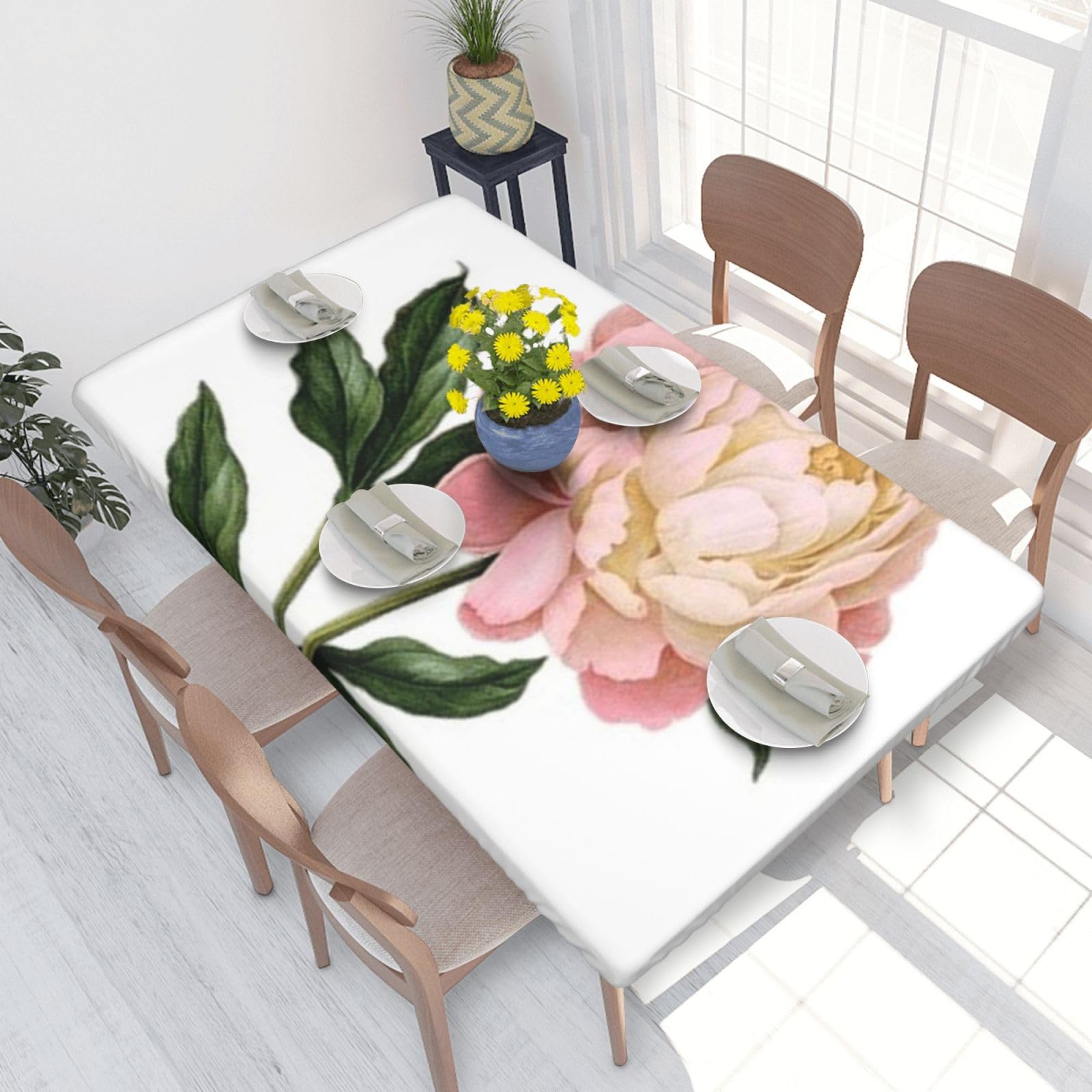 BNVSADC Peony Printed 4FT Tablecloth 122x76 CM Polyester Kitchen Water Resistant Table Cloth Dining Table Decoration Table Covers