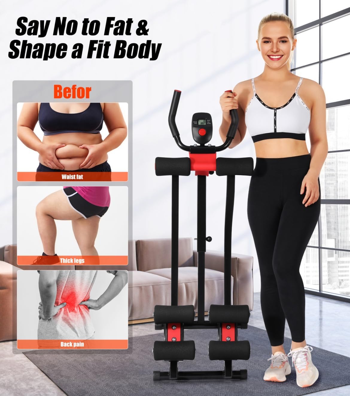 Ab Workout Equipment - Ab Machine for Stomach Workout in Home Gym, Foldable Core & Abdominal Exercise Fitness Equipment Ab Crunch Waist Trainer with 4 Height Adjustable