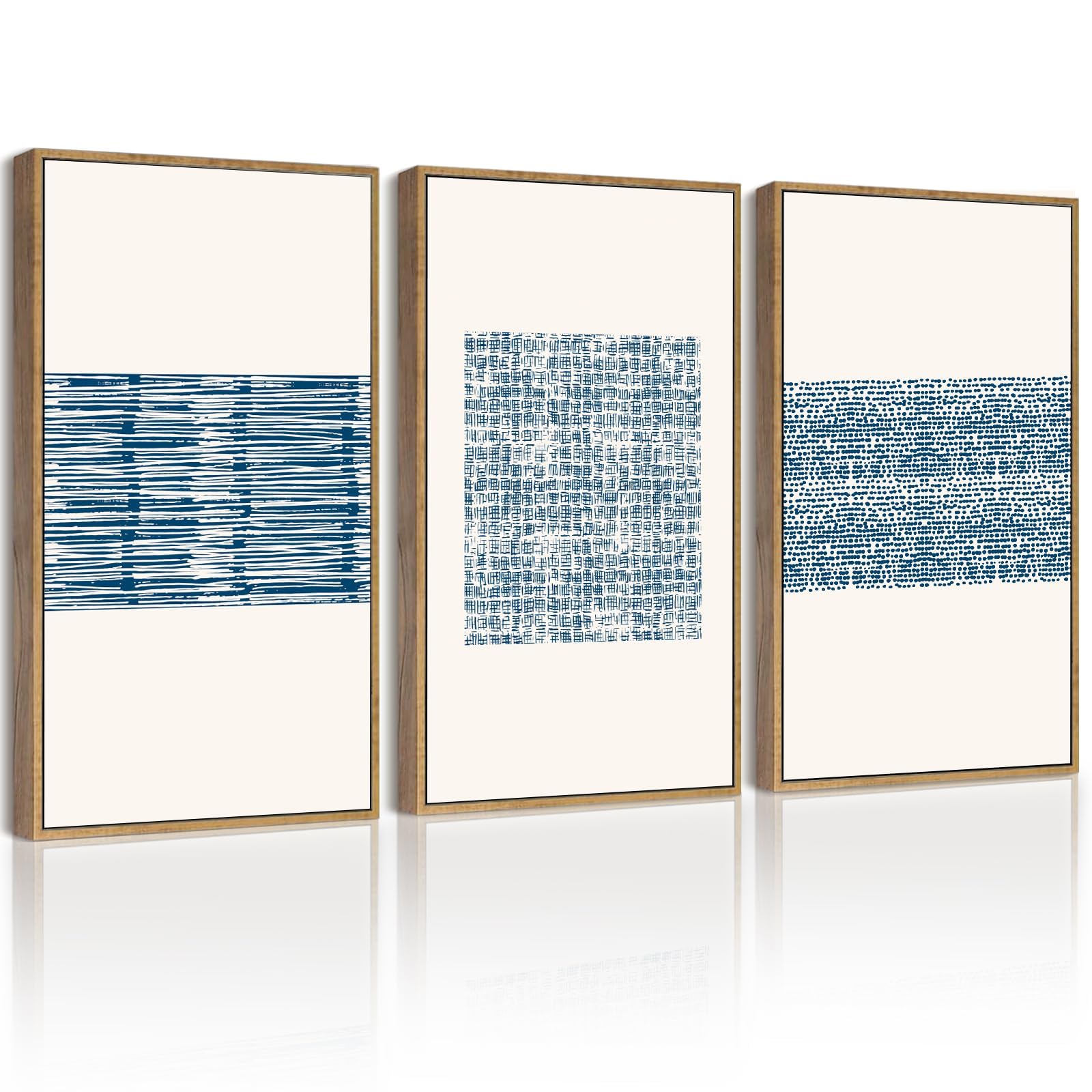 PHOPAGO 16x24in Large Blue Abstract Framed Wall Art Modern Boho Neutral Line Wall Decor Minimalist Geometric Artwork Bedroom Living Room Natural