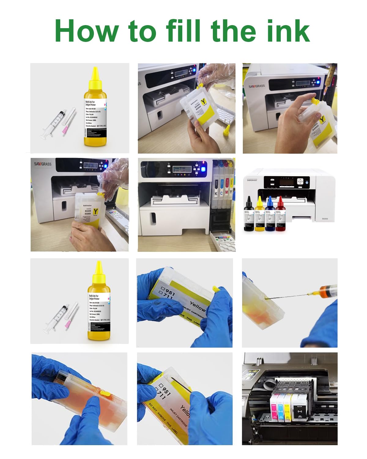 Sublimation Refill Bottle 100 ml Pack of 4 for Sawgrass Virtuoso SG400 SG500 SG800 SG1000 SG400NA SG800NA RICOH SG3110 SG2100N SG3100 SG3100SF