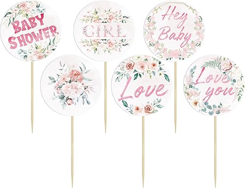 Miniatura 3 de Gyufise 36 piezas de decoración para cupcakes de bebé, suministros de fiesta de baby shower, temática floral, decoración de cupcakes para revelación
