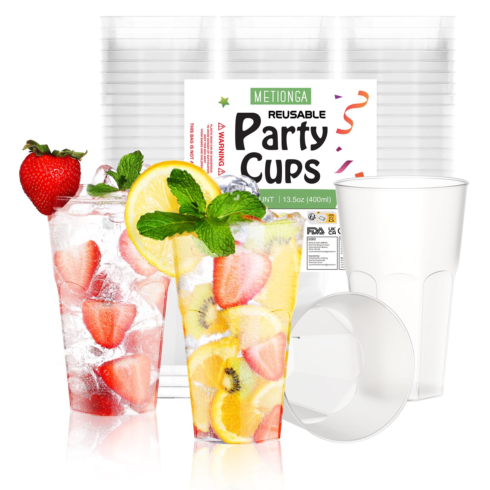 50 Partybecher Set, Plastikbecher 0,4l (13,5oz) Mehrwegbecher, Bruchsichere Polypropylen, Wiederverwendbar Becher Plastik für Getränkepartys, Geburtstage, Hochzeiten