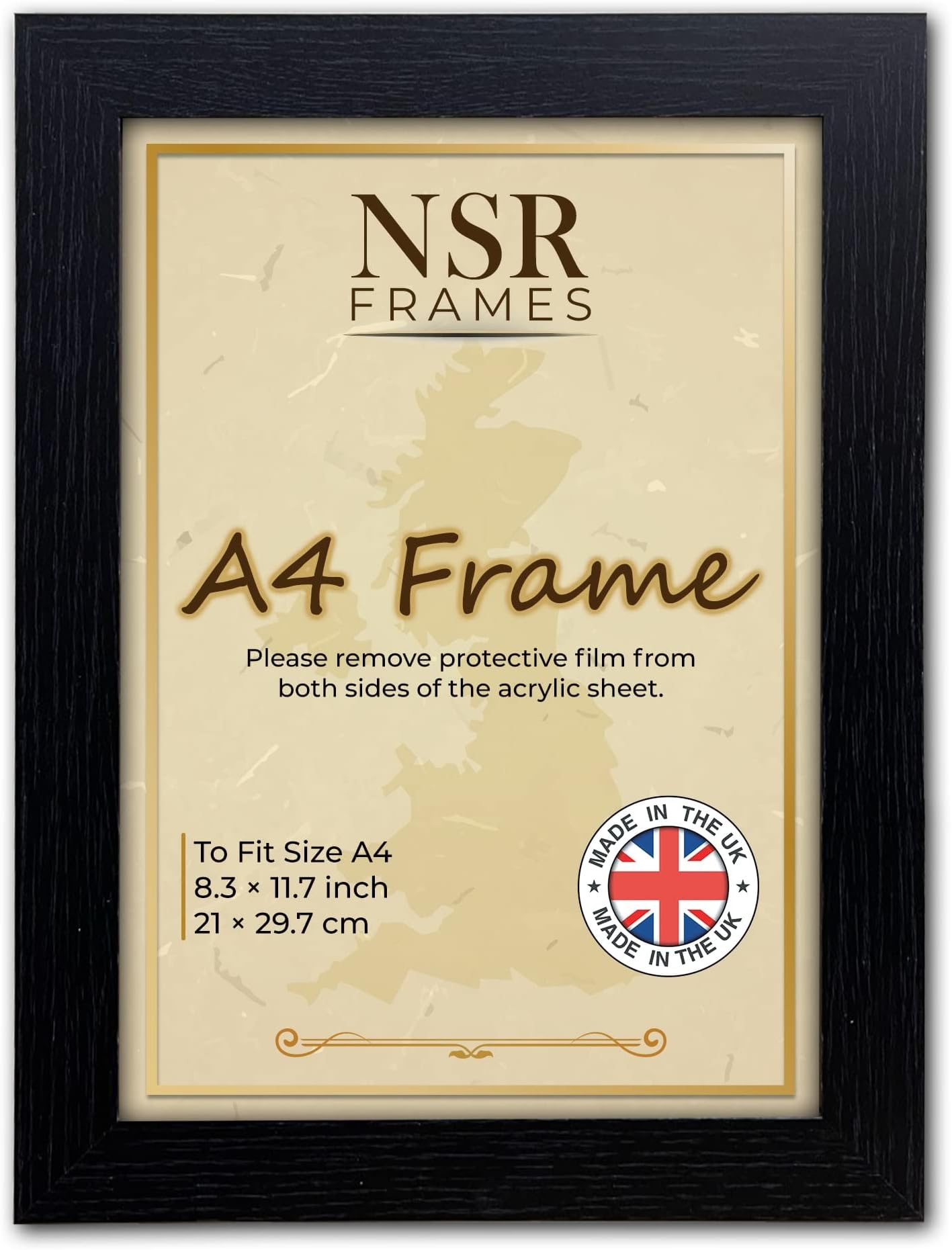 NSR A1 A2 A3 A4 A5 Maxi Photo Picture Poster Frame Black White Beech Silver Gold Walnut Flat Shape Wooden Effect (Black, A4 11.75x8.25 inch 29.7x21 cm)