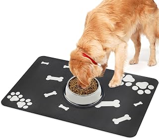 Absorbent Dog Food Mat Non-Slip: Waterproof Cat Food Mat with Rubber Back – Non-Stains Dog Bowl Mat – 16x24 Inch Pet Feeding Mat - Pet Supplies for Puppy Dog Cat - Easy Clean Quick Dry