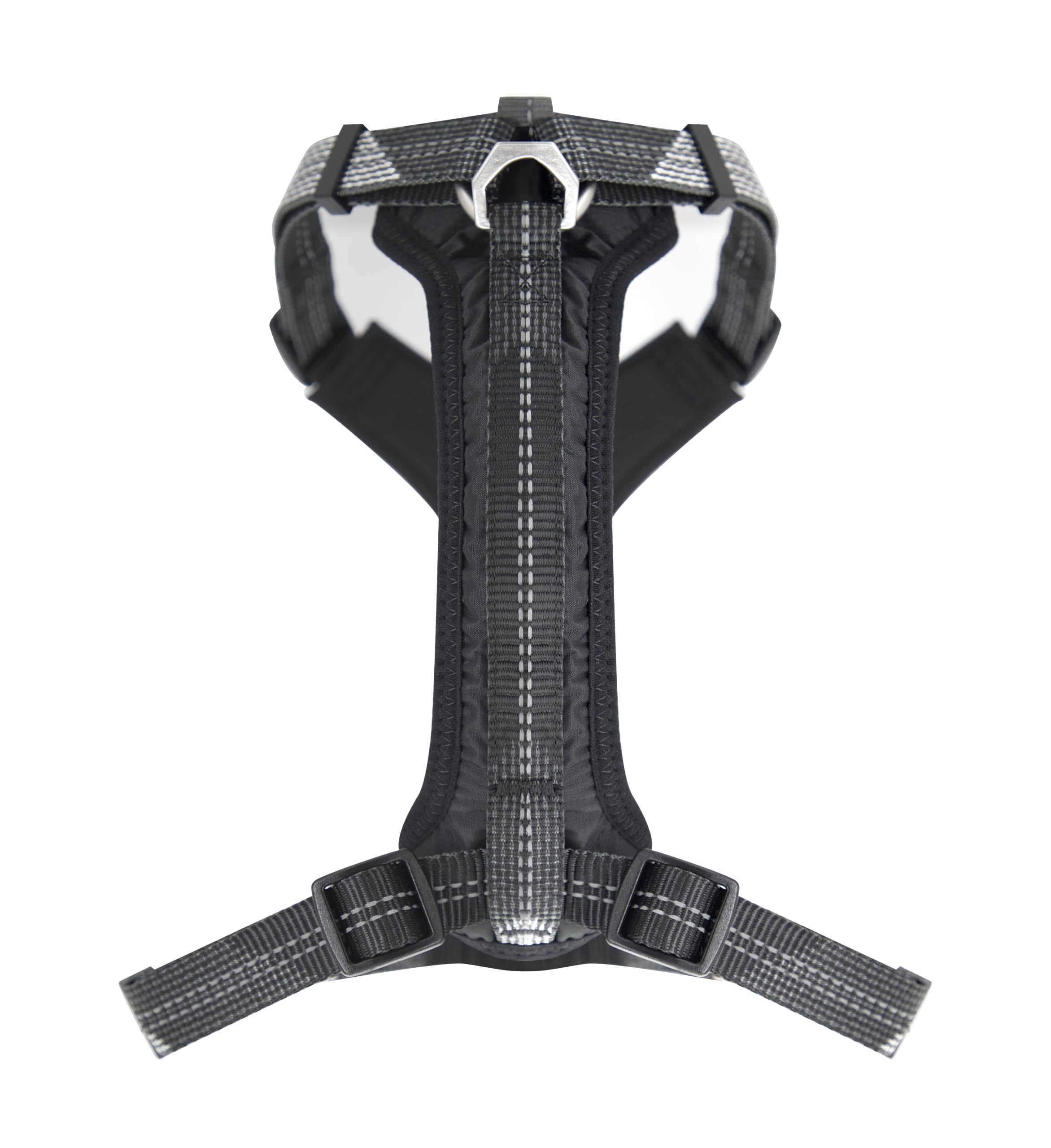 Arnés antitirones para perro con asa, a prueba de escapes, arnés de neopreno resistente con correa en H acolchada con ribete reflectante, hebillas de metal seguras (negro, M: cuello: 16.9-23.6