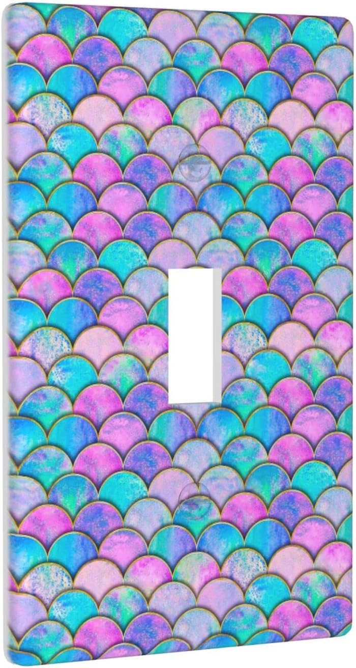 Fish Mermaid Scales Single Toggle Light Switch Cover Decorative Pink Purple 1 Gang Wall Plate Face Plates for Electrical Outlets Socket Cover Switchplate for Girls Bedroom Bathroom Nursery Decor