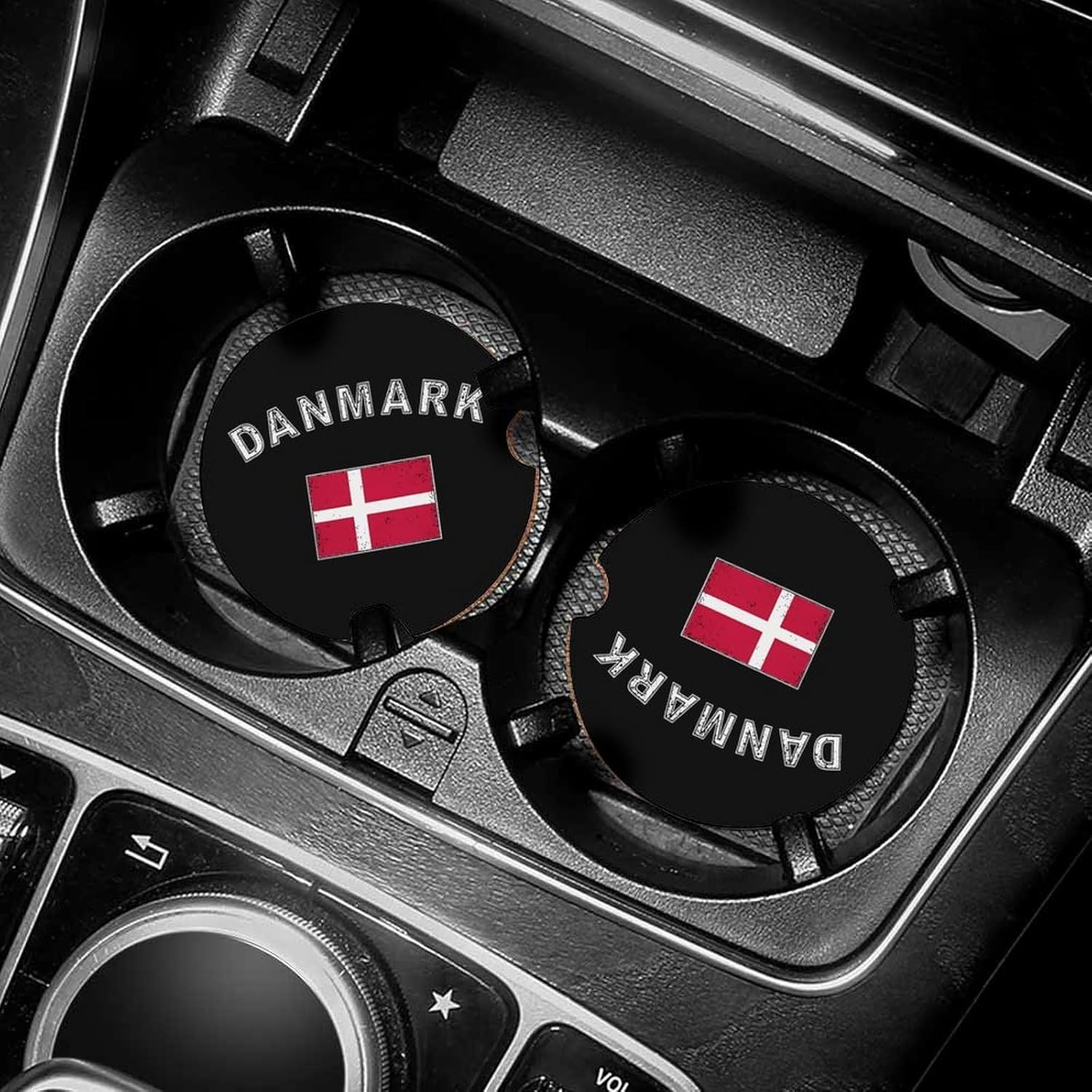 Denmark Flag Cute Car Coasters 2.56 Inch Absorbent Cup Holder for Drinks Auto Interior Accessories