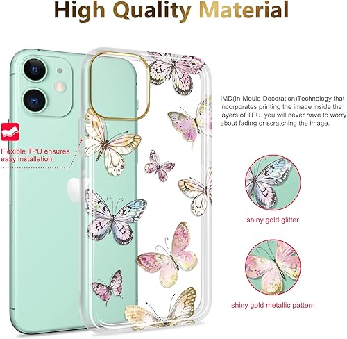Miniatura 2 de JIAXIUFEN Funda transparente para iPhone 11 chapado en oro, diseño de mariposa, a prueba de golpes, delgada, de poliuretano termoplástico,