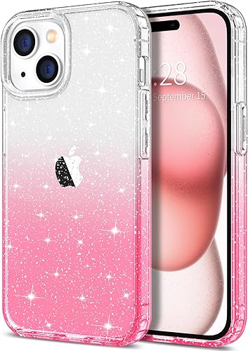 Hython Funda con purpurina para iPhone 15, bonita funda transparente con purpurina brillante, antiarañazos, TPU suave, delgada, delgada, a prueba de