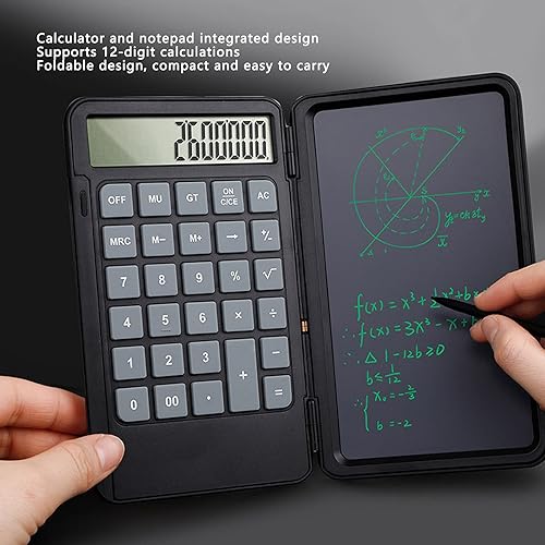 Miniatura 2 de plplaaoo Pantalla LCD de 12 dígitos calculadora cargable con tabla de escritura portátil plegable, calculadora con tableta de escritura, suministros