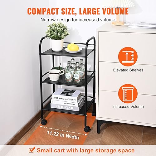 Miniatura 4 de VEVOR Carrito de metal de 3 niveles, carrito utilitario resistente con ruedas bloqueables, carrito de almacenamiento multifuncional con asa para